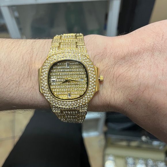 COPY - Mens watch cz diamonds gold premium quality hip hop rapper - Picture 3 of 4